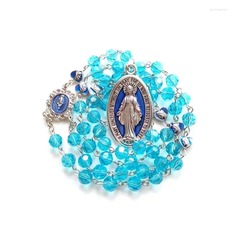 Pendentif Colliers Catholique Mary Collier Bleu Cristal Perles Strand Bijoux Pour Femmes Hommes