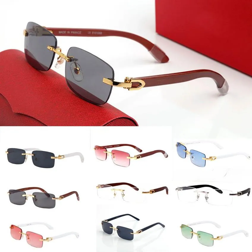 france Famous Brand Sunglasses Men Glass Rimless carving gold Wooden Bamboo Legs Buffalo Horn Natural Sun glasses occhiali lunette201A