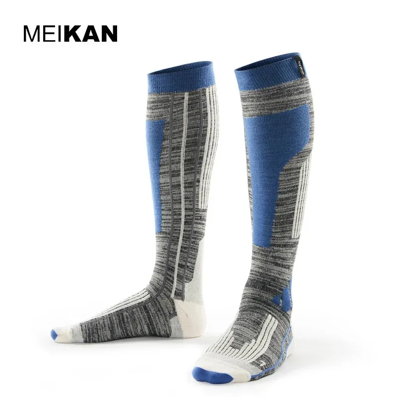Meikan 1ペアスポーツスキーウール濃厚冬のスノーボードソックスアンチスリップ膝保護高スキー男性女性231221