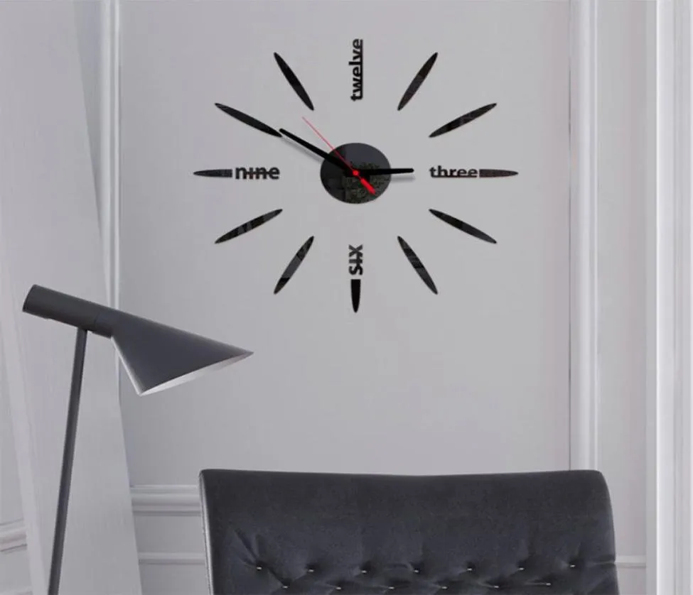 Horloges murales 3D miroir surface grand nombre horloge autocollant décor à la maison salon art design3455913