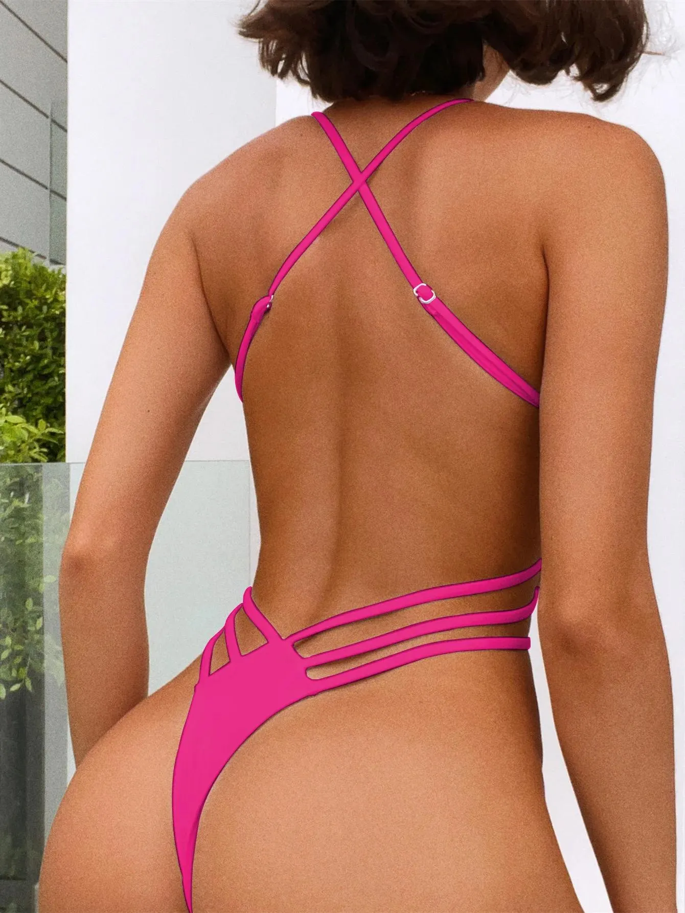 Anzüge Sexy High Cut One Piece Badeanzug Tanga Bademode Frauen Trikini 2022 Monokini Backless Triquini Kreuz Bandage Trikot Badeanzug