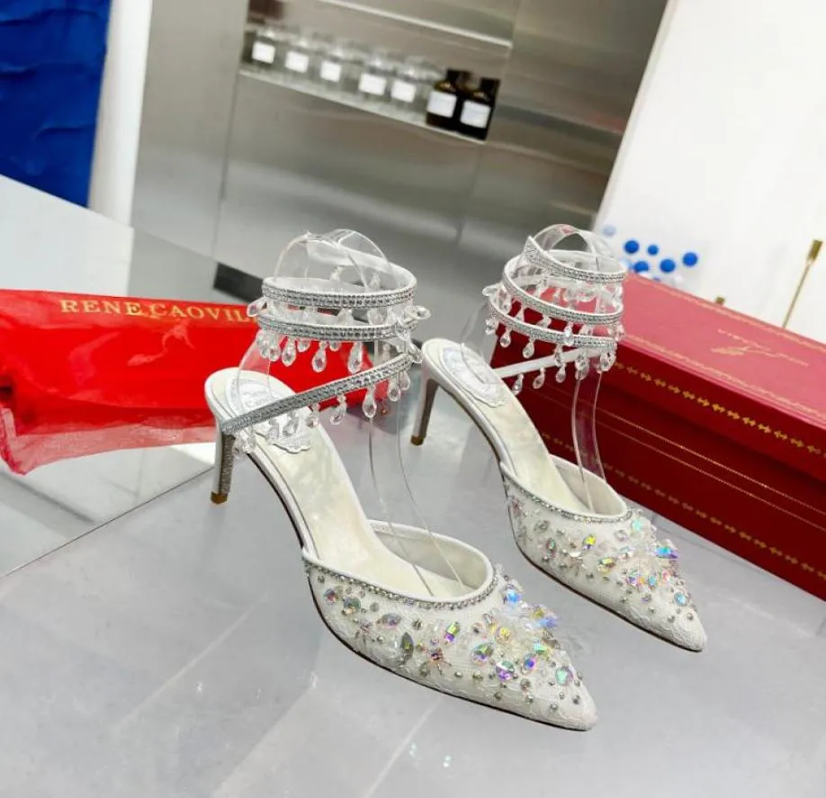Rene Caovilla Chandelier Crystalembellished Anklewrap Shoes Lace