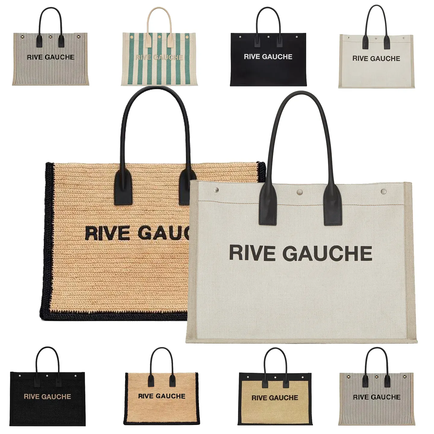 Rive Gauche Straw Weave Beach Designer Canvas Tote Bag Unisex Top