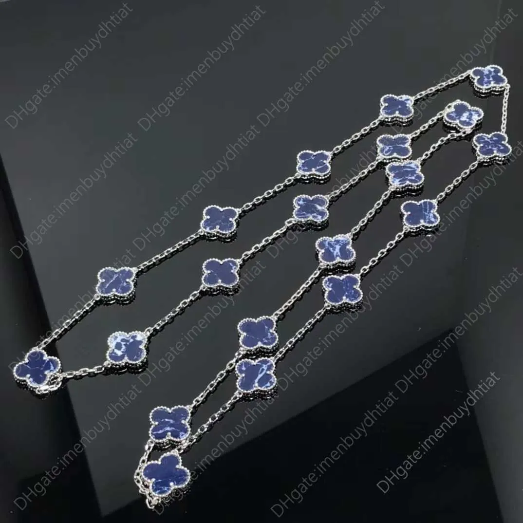 0x21 collane a sospensione adorabili fascino di design di lusso per trifoglio per donne in argento in oro bianco fiore dolce fiore blu scuro pietra da 15mm choker ne