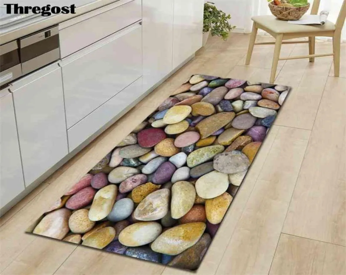 3D Stone Printed Long Floor Mats Microfiber Door Mat Kitchen Mattan Anti Slip Washable Mattor för absorberande dörrmatta 2109136221232