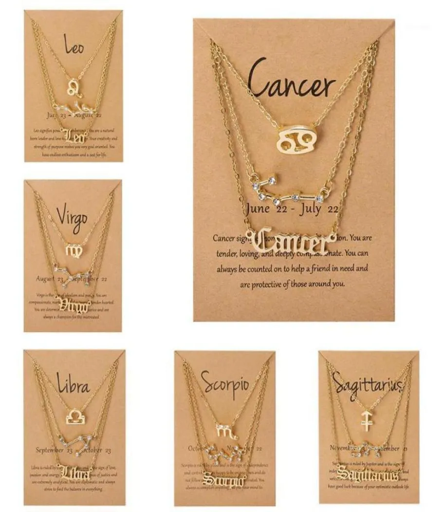 Pendanthalsband 3PCSSet Cardboard Star Zodiac Sign 12 Constellation Charm Gold Necklace Aries Cancer Leo Scorpio Jewelry Gifts4864137