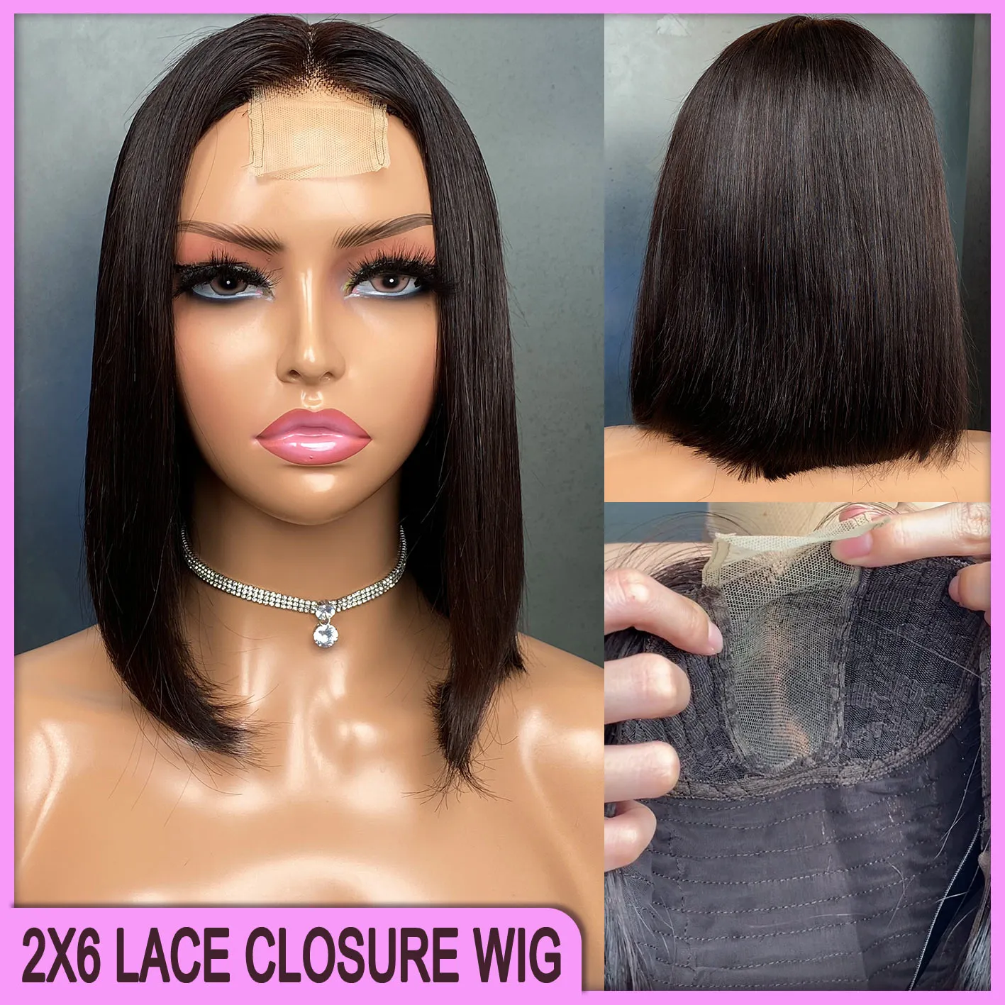Wholesale Price Malaysian Peruvian Indian Natural black 100% Raw Virgin Remy Human Hair Silky Straight 2x6 Transparent lace closure Wig