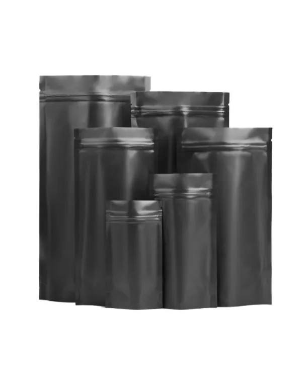 Aluminiumfolie Stand Up Matte Black Mylar Bags Pouches Tillbehör med dragkedja för matförpackning 8x12cm 10x15cm 16x24cm 20x30cm CU5405463