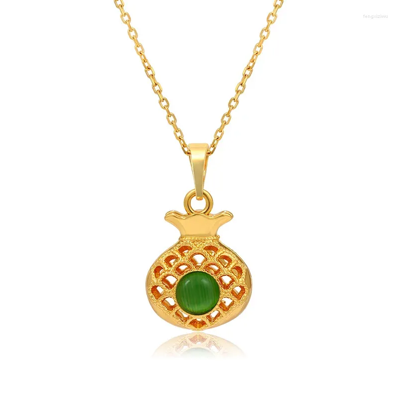 Pendentifs couleur or véritable, sac d'argent, collier ajouré, chaîne en Jade, colliers de fiançailles et de mariage pour femmes