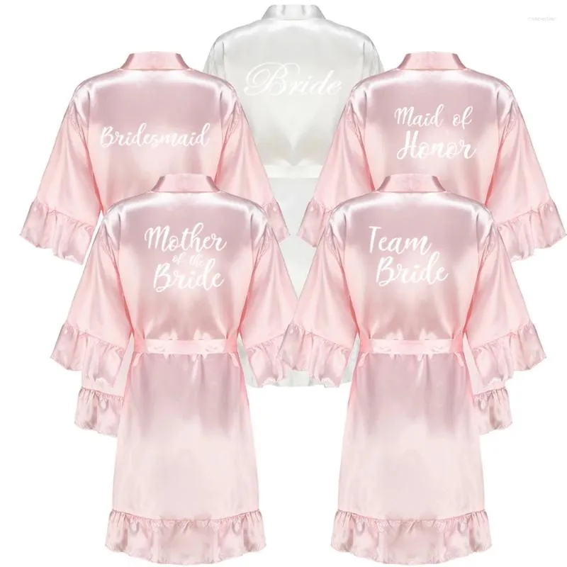 Women's Sleepwear Pink Bride Bridesmaid Wedding Short Robe Bath Gown Womens Kimono Yukata Nightgown Lady Sleepshirts Pajama Nightdress
