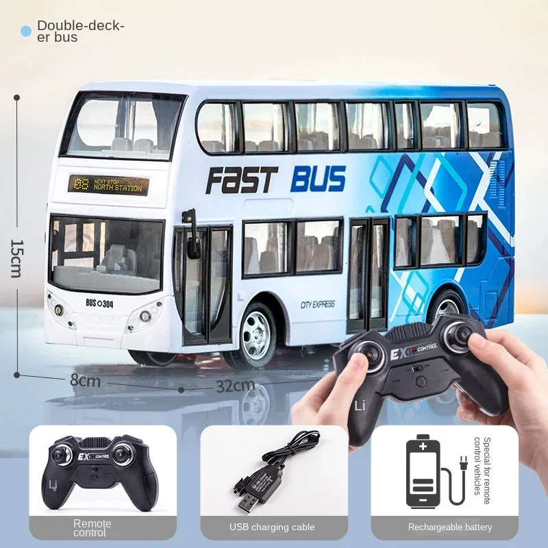 RC Large Double Decker Busspielzeug für Kinder S 2 4G Wireless Fernbedienungsauto mit Light Sound Simulation Electric Boy Geschenk 231221