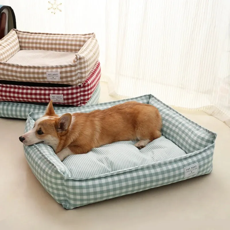 Lit pour chien chat animal carré réseau chenil médium petit chien canapé lit coussin animal de compagnie de chien apaisant lit maison de compagnie de compagnie accessoires 231221