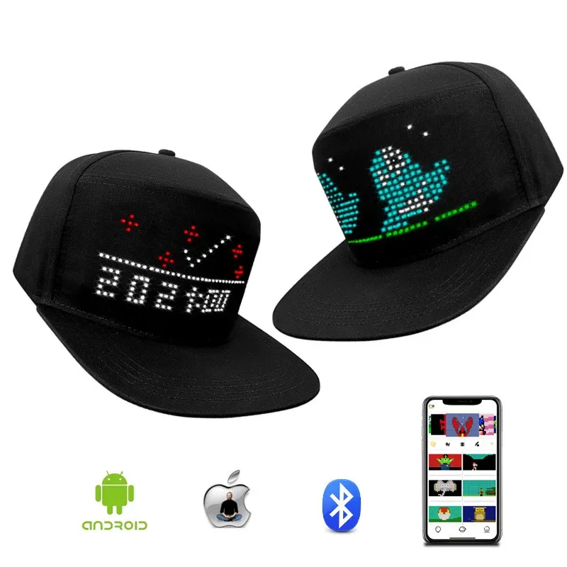 Luminous LED Cap DIY benutzerdefinierte Wörter blinken Schriftrollenmeldung LED CAPS Party Hat wiederaufladbare Bluetooth programmierbare LED -Hüte 231220