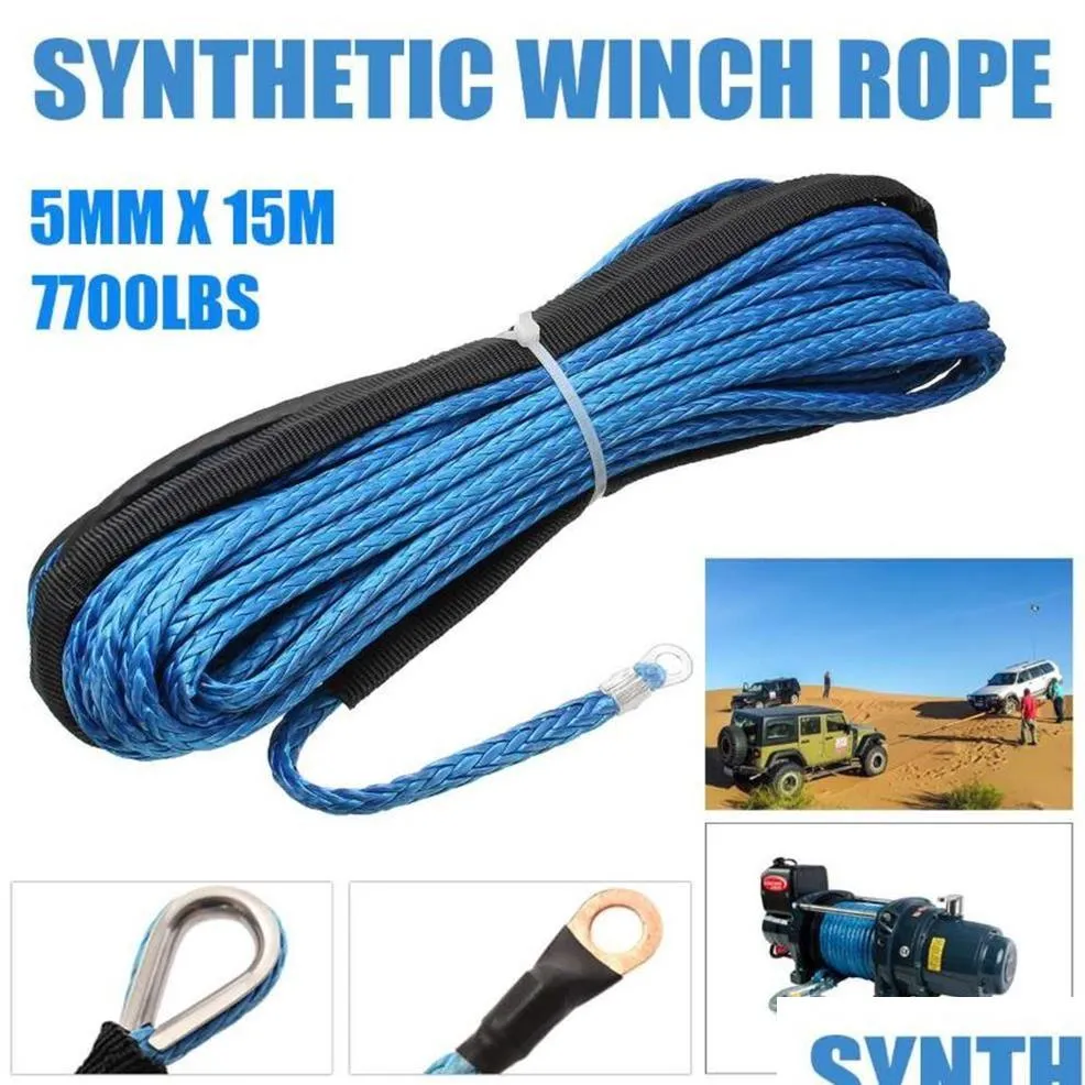 Travel Roadway Product Ny 1st Blue 15m 5mm syntetfibersträng off-road bogsering Vinscha rep 7700 kg för de flesta bil SUV ATV1716 Drop DHN2D