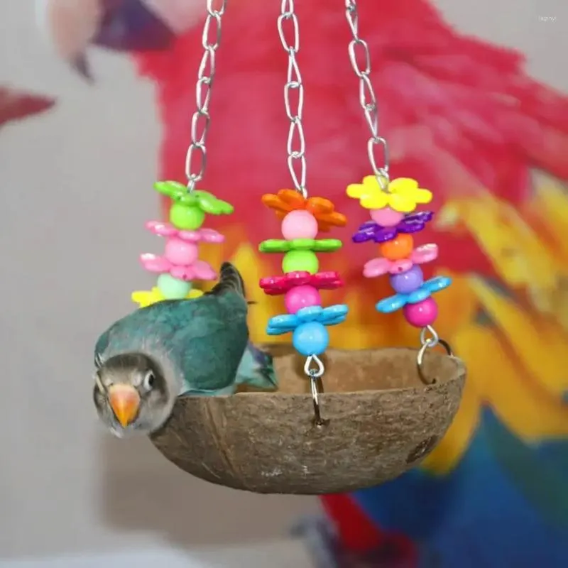 Andra fågelförsörjningar bur hängande bo naturlig kokosnötskal akryl svängande säng papegoja leksak utfodringsutrustning