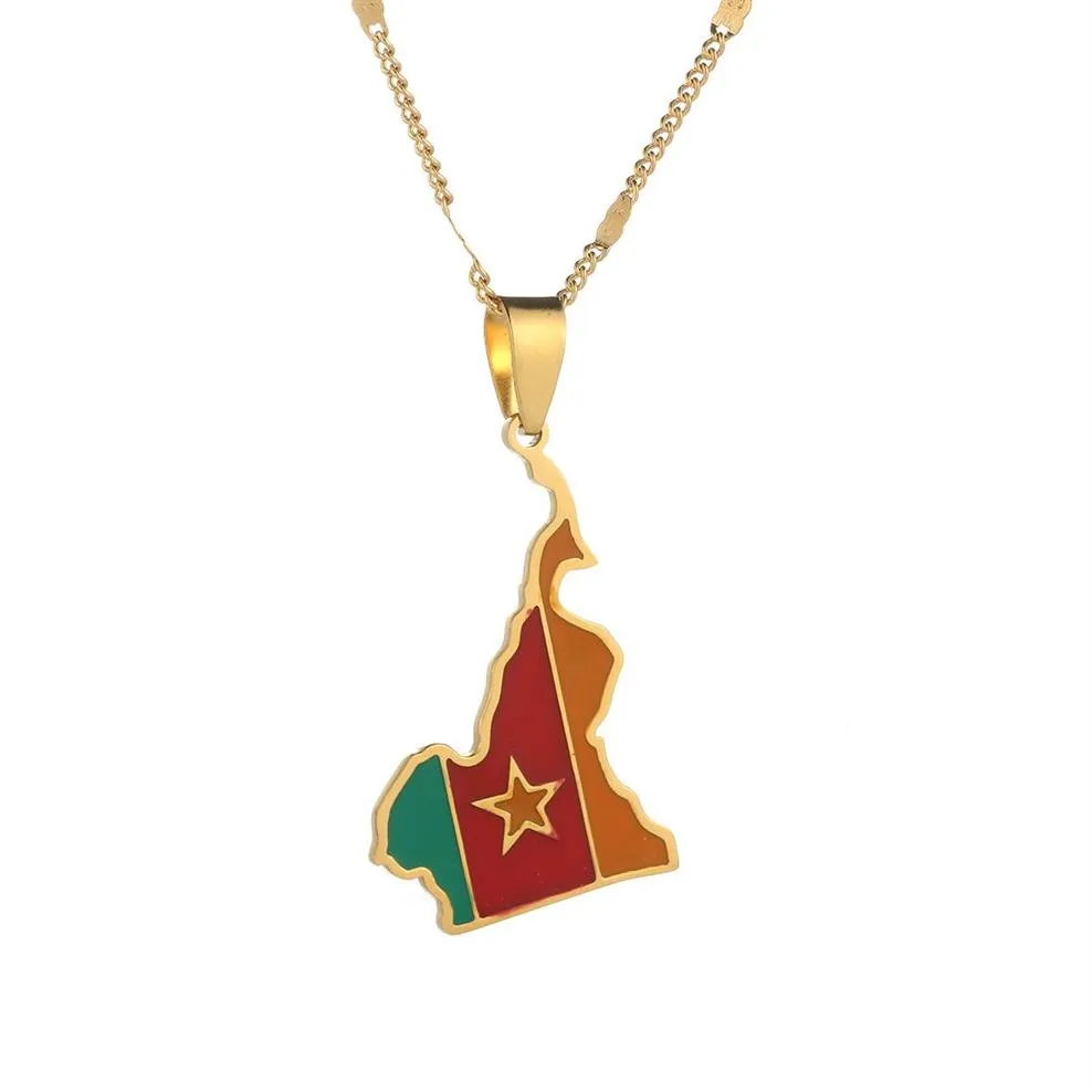 Rostfritt stål Fashion Cameroon Map Flag Pendant Halsband Country Maps Trendy Kamerunians Emamel Chain Jewelry Gift3100