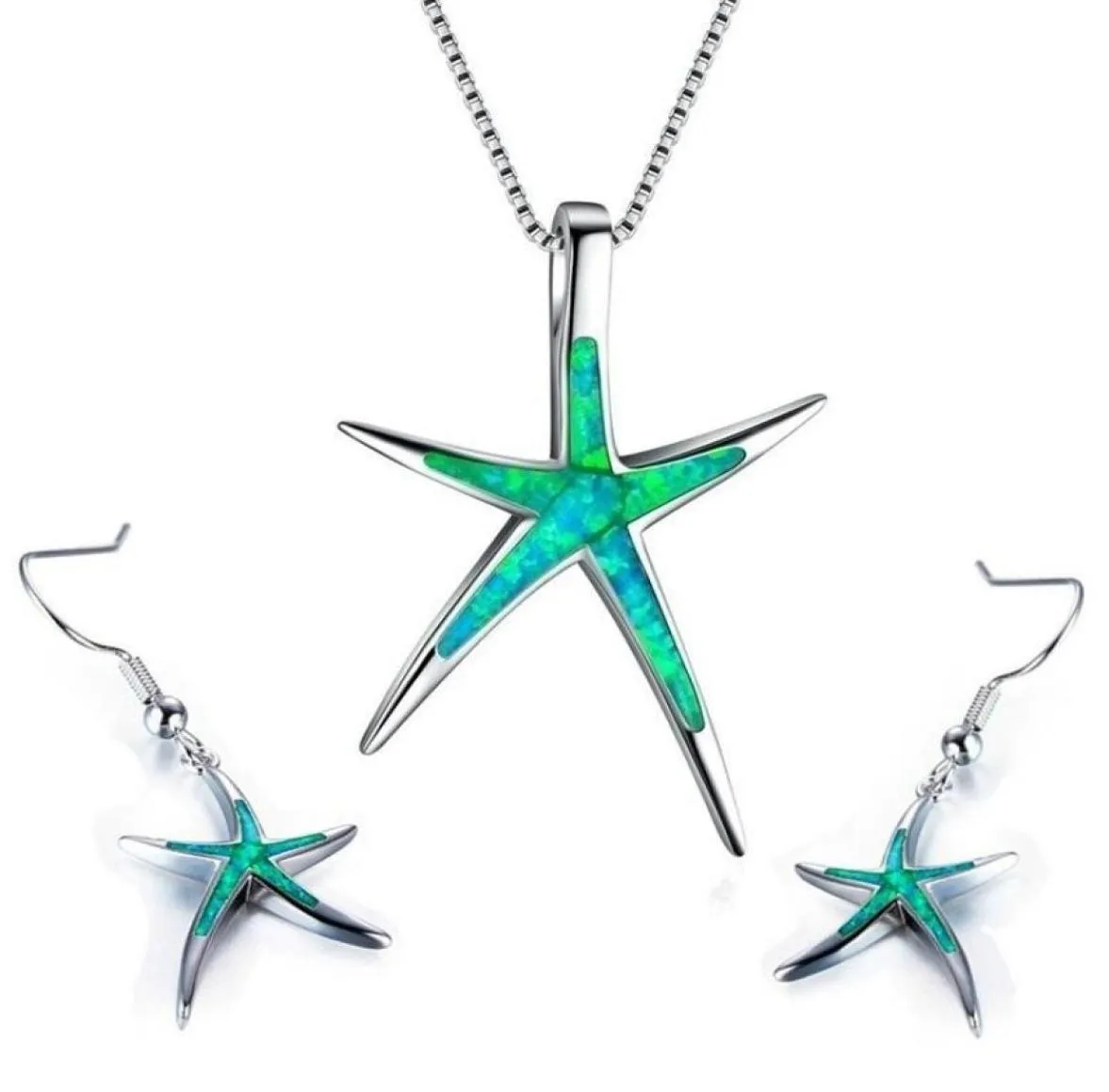 Brincos Colar Sea World Starfish Design Síntese de incêndio Opal Pingente Ocean Animal Maxi Colares para mulheres boho jóias set8769823