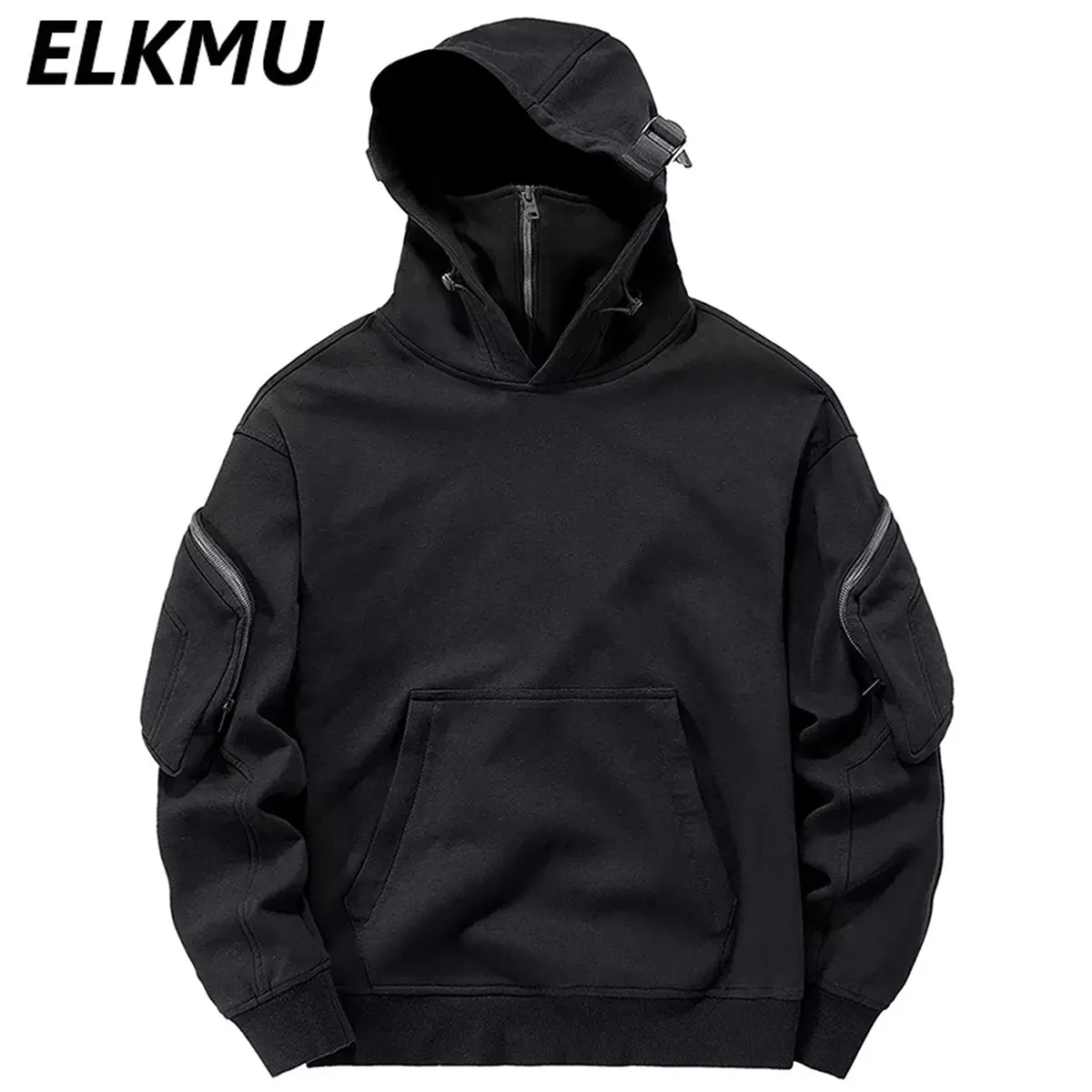 Streetwear Hoodies Harajuku Y2K Hip Hop Sweatshirts High Neck Mask Windproof Pullovers Dark Black Techwear Cargo Tops 231220
