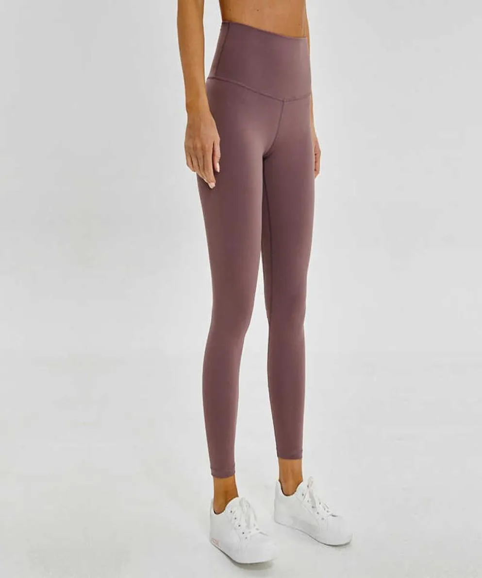 Nagie materiały Kobiety do jogi spodnie L85 Solidny kolor sportowy gym noszenie legginsów wysokiej talii elastyczna fitness dama ogólna rajstopy trening1767804