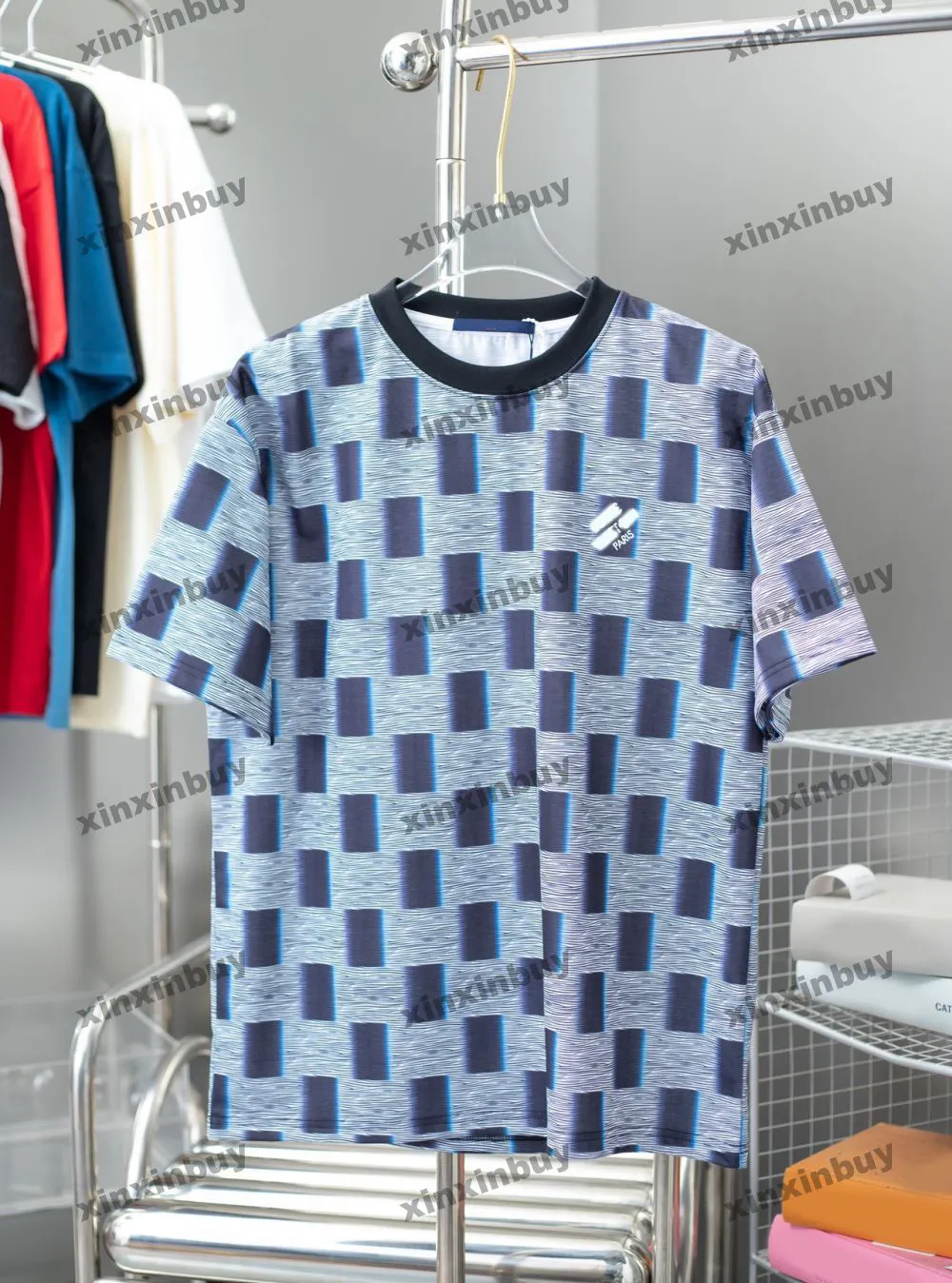 Xinxinbuy 2024 Men Designer Tee Tシャツチェッカーボードプリントレター刺繍半袖女性ブラックグリーンS-2xl