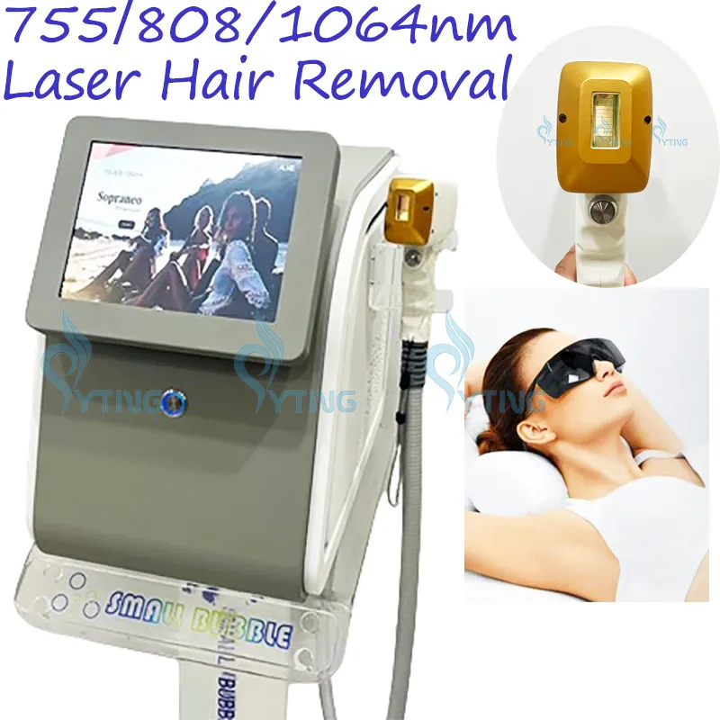 755nm 808nm 1064nm Triple Wavelength Diode Laser Depliation Bikini Laser Hair Removal Beauty Equipment with 12 Bars Handle