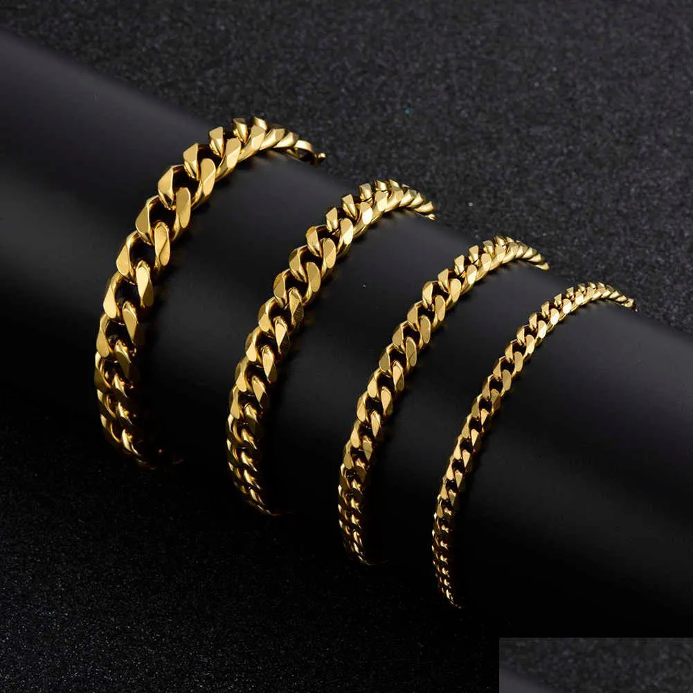 Chain Stainless Steel Gold Bracelet Mens Cuban Link Chain On Hand Chains Bracelets Charm Wholesale Gifts For Male Accessories Drop De Dhsta