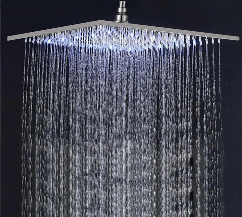 Bathroom Shower Heads Nickel Black Chrome Gold 16 Inch Led Rain Head High Pressure Without Arm Work by Water Flow Temp V0bv287B8766581