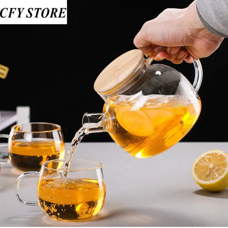 Heat Resistant Glass Tea Jug with Lid Water Pitcher Cold Kettle Pot or Cups Juice Carafe 231221