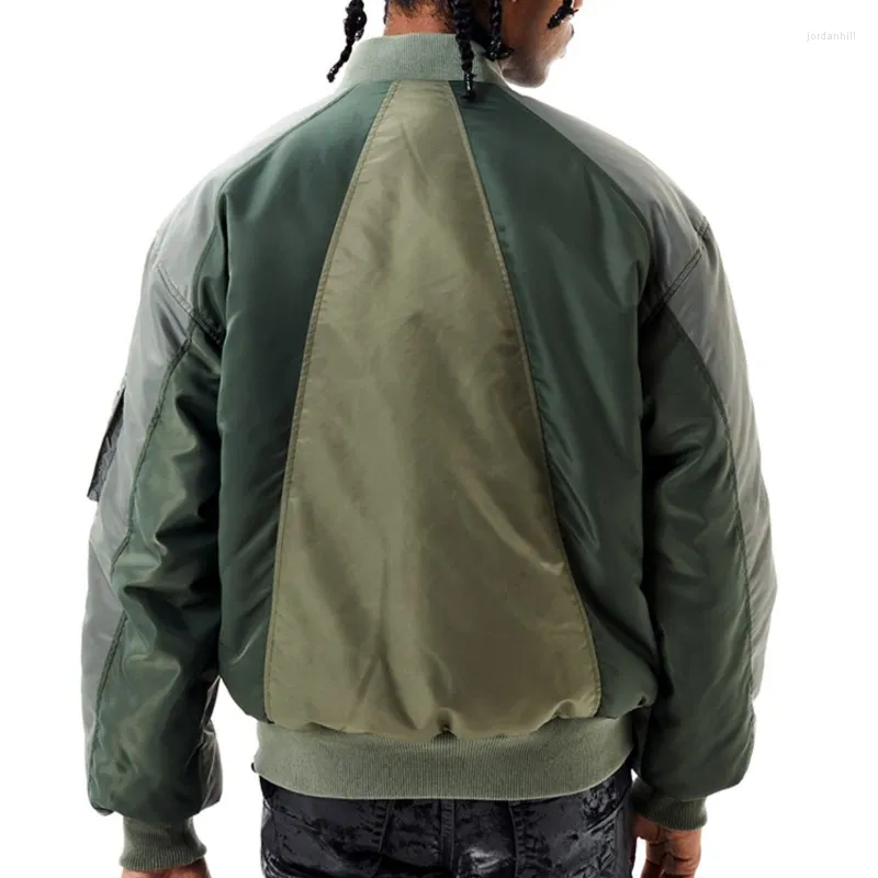 Vestes pour hommes Armée Vert Couture Déconstruction Couleur Correspondant Coton Manteau Veste Pilote