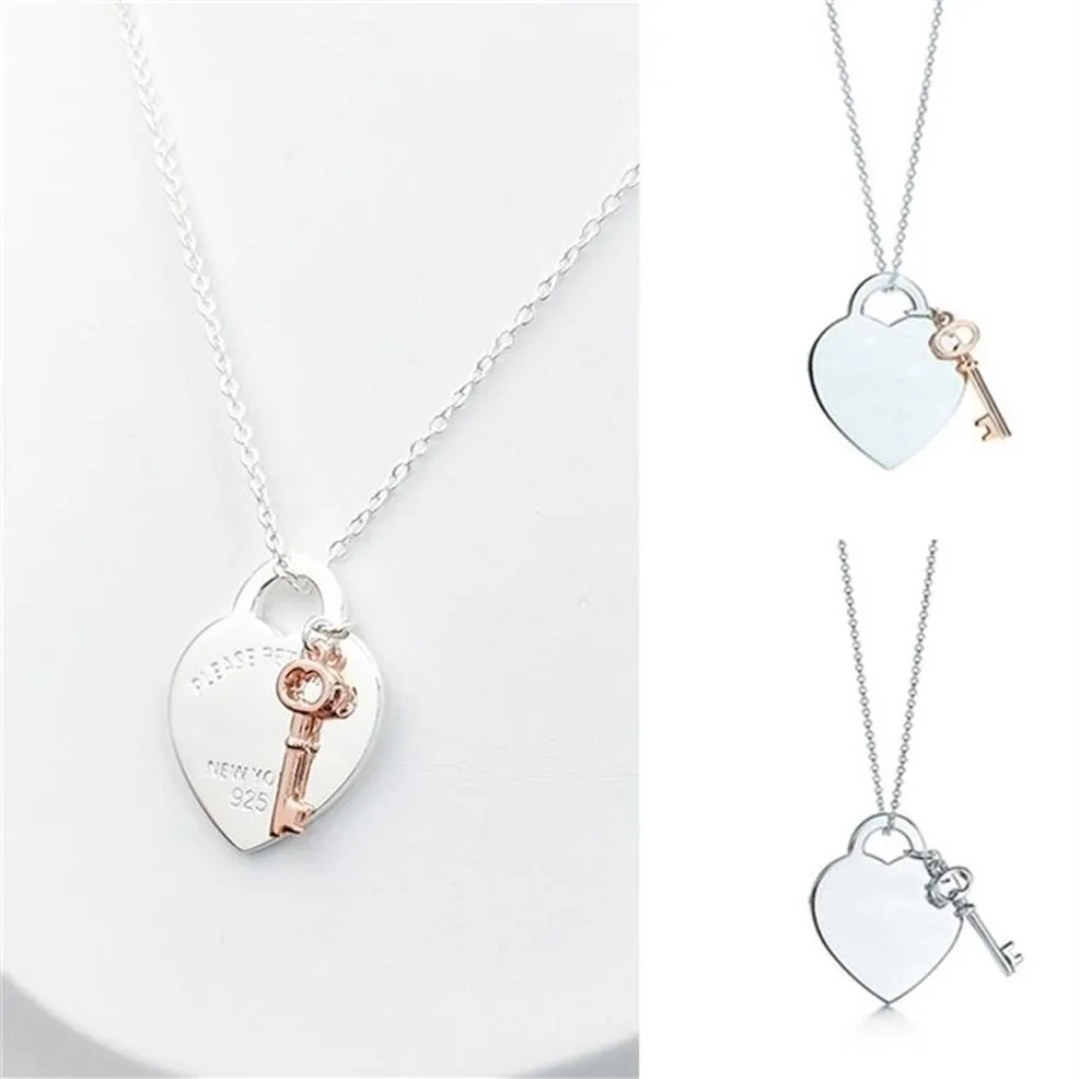 Collana con ciondolo cuore e chiave per donna 11.925 gioielli in argento sterling di lusso regali Co Drop 220412299C