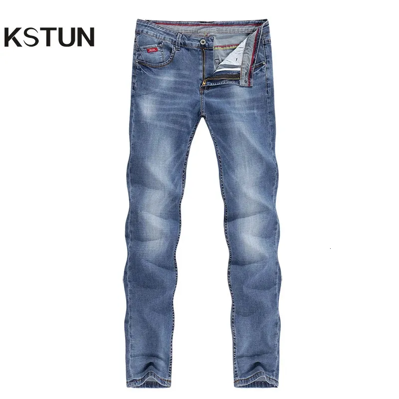 Kstun Mens Jeans Bahar Sonbahar İş Gündelik Düz İnce Fitness Elastik Mavi Beyefendi Pantolon Kovboylar Jean Hombre 231220