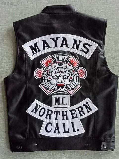 Motorcycle MC Punk Vests Locomotive PU Leather Black Vest Men Fashion Clothing Black Coat