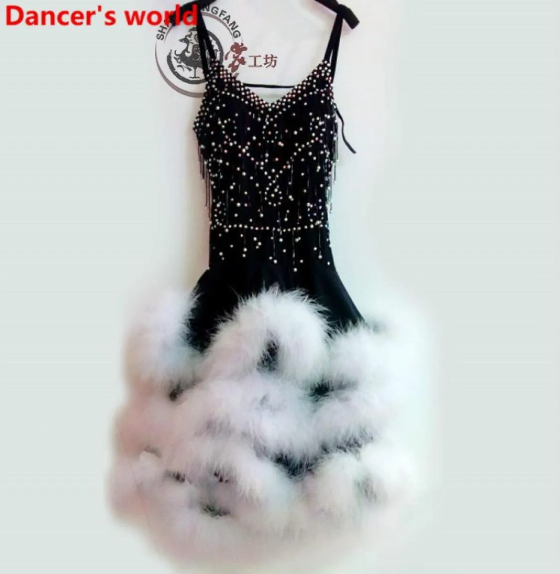 Feder Fransen Rock Frauen Harness Stil Zurück Öffnung Latin Tango Ballsaal Salsa Tanz Kleid Party Kostüm Quaste frauen Dresses1244978