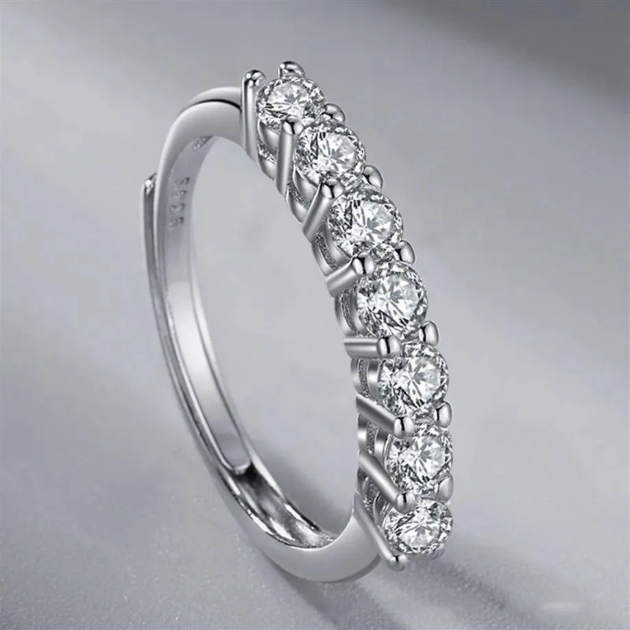 Style japonais et coréen S925 argent Moissanite rangée de diamants bague femme simple personnalisé doux noble bijoux femme cadeau218E