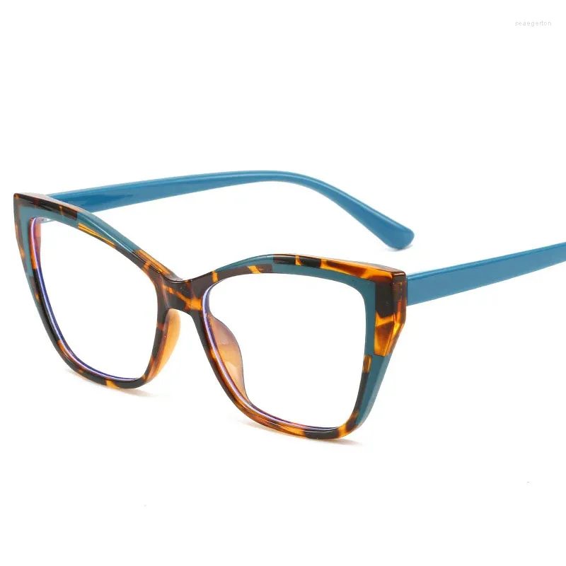 Lunettes de soleil Cadres Style européen américain Lunettes de femmes Cat Eye Shape Patchwork Couleur Cadre pour femmes Anti Blue Light Femelle Verre