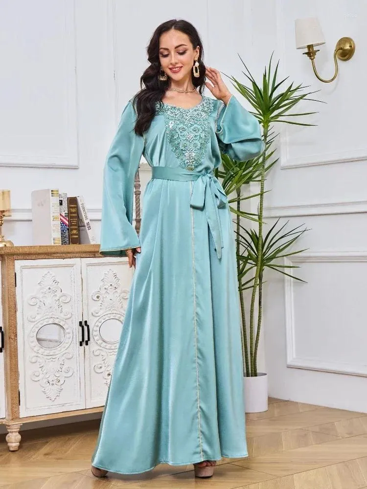 Abbigliamento etnico abito da festa marocchino cintura chiusa abaya musulmana dubai di lusso in perline abayas per donne kaftans islam abiti da sera vestidos