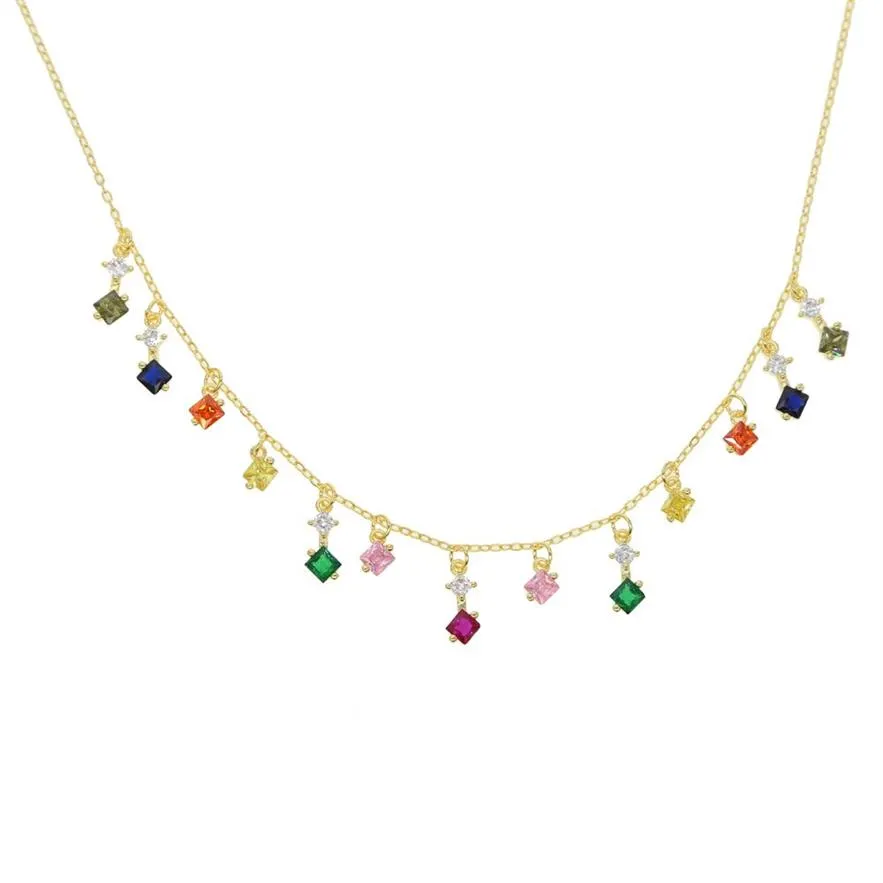 Goud vergulde regenboog CZ Drop Charm ketting 2019 Nieuwe helder kleurrijke mode sieraden choker statement kraag kettingen305y