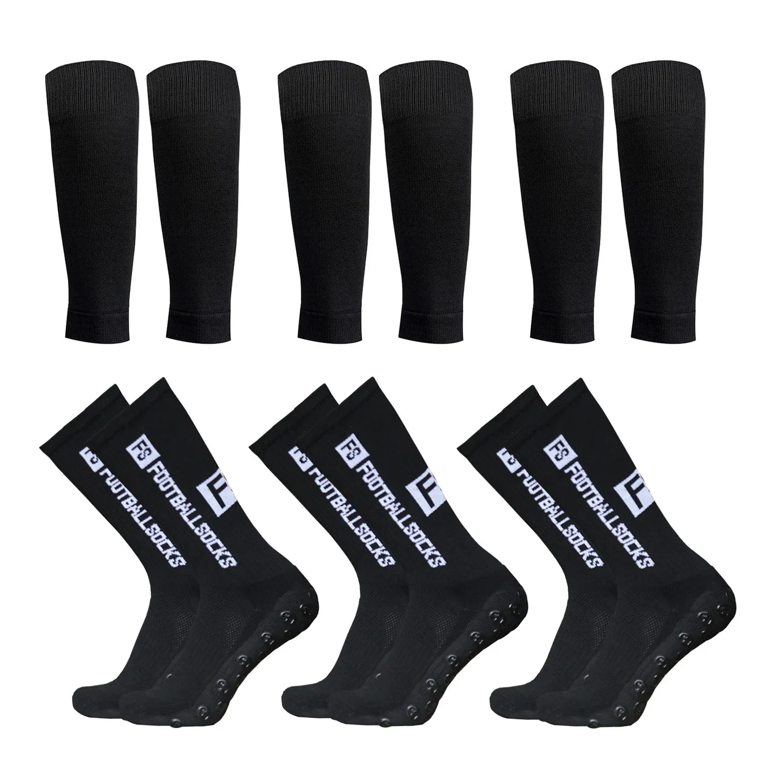 3 par Anti Slip Soccer Socks and Calf Sleeves Set Outdoor Sport Running Stretch Athletic Football with Grips 231220