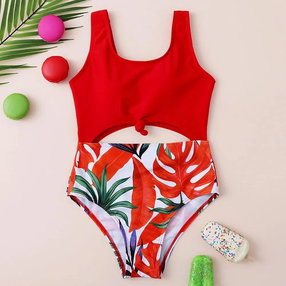 Costumi da bagno ragazza foglia tropicale un pezzo costume da bagno bambini tagliati gire di costumi da bagno per bambini 714 anni da bagno costume da bagno monokini beachwear 2021