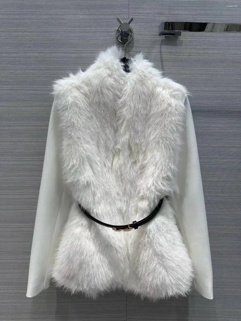 Women's Suits Classic Waisted Furry Little Suit! Faux Fur Patchwork Design Age-reducing Girly Look Bow Buckle Belt