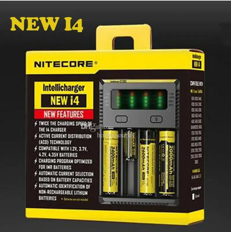 충전기 오리지널 Nitecore New I4 충전기 Digicharger LCD 디스플레이 배터리 지능형 4 슬롯 IMR 18650 14500 20700 21700 Univer