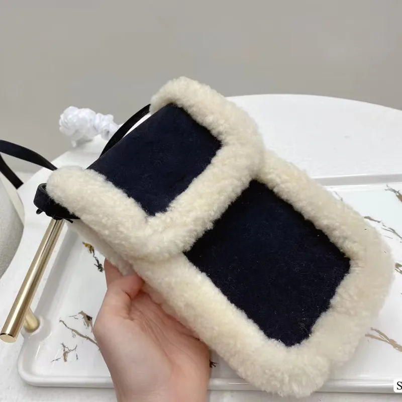 Höst/vinter mobiltelefonpåse söt lamm hårhandväska kvinnors väska mångsidig axel crossbody väska