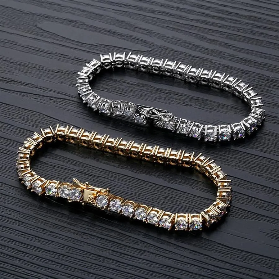 Bracelet de chaîne de tennis plaqué or 18 carats Hip Hop Zircon 2 5-6 mm diamant glacé à une rangée pour hommes femmes chaînes cubaines rappeur Jewel282b