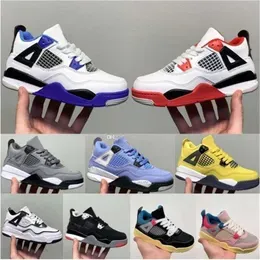 Big Kid 4 Basketball 4s Designer Sneakers Boys Military Cat Trainers Baby Kid Shoe Fire Red Thunder Girls Children Youth Toddler Infants Blue Lightning Grey 4y