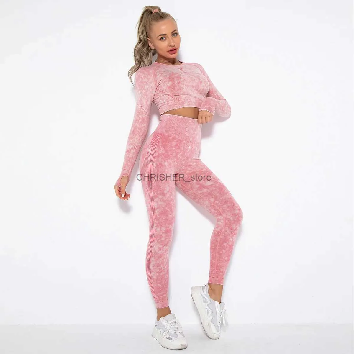 Yoga -outfit naadloze sportschoolset push -up fitness leggings workout crop top dames 2 -delige set outfit panty broeken yoga suit sport sportskledslistel231221