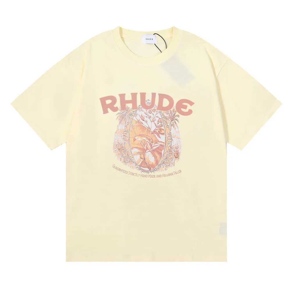 남자 티셔츠 23SS Rhude Mens T 셔츠 고품질 테스 디자이너 캐주얼 패션 짧은 슬리브 유럽 미국 남성 여성 라운드 넥 티 셔츠 미국 크기 s-xl3oyu