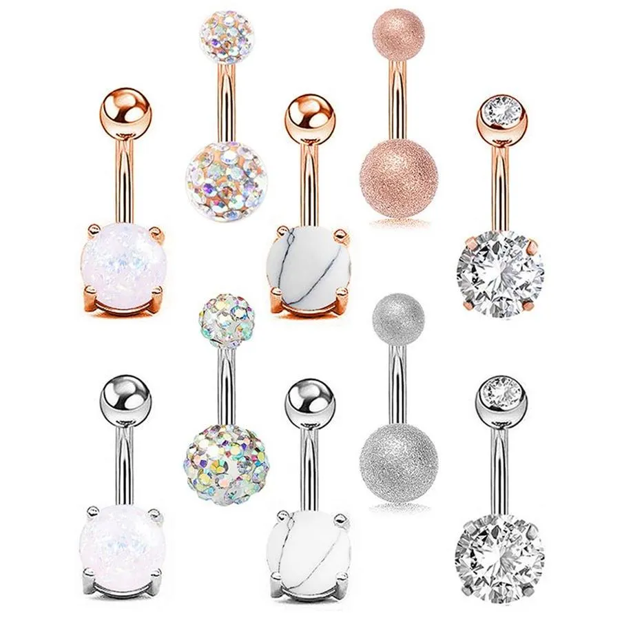 DS82 5st Sexy 316l Surgical Steel Bar Belly Rings Women Crystal Ball Girls Navel Piercing Barbell Earring Stone Body Jewel340G