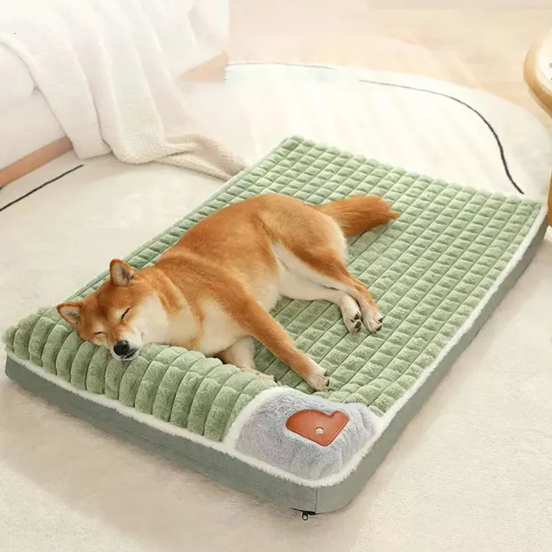 マッデン冬の温かい犬マット犬用猫の格子縞のベッドのための犬の羽毛犬綿毛睡眠取り外し可能な洗えるペットベッド231220