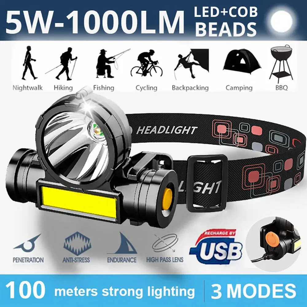 Super ładowanie reflektorów Camping Materiały Cobra Head Outdoor Weorrable Latarka Multitool Light Light Gadżet Wędownictwo Sports 231221