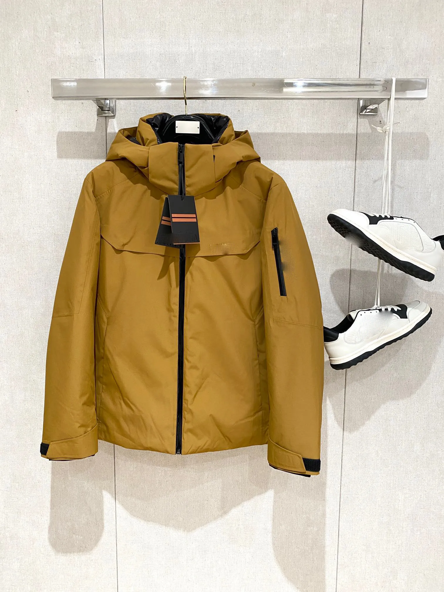 Doudoune homme oie à capuche toile lettre Patch poches zippées chaud épais vêtements d'extérieur Ruff manteau à capuche Bomber sport coupe-vent décontracté fermeture éclair hiver veste extérieure